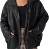 Automet Women Oversized Black Leather Jacket