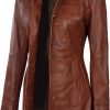 Kandis Women Cognac Brown Leather Coat