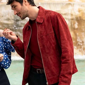 Emily in Paris S04 Marcello Red Suede Jacket Sale