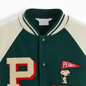 Peanuts Snoopy Bomber Green and White Jacket
