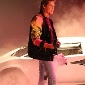 Kung Fury Cobra Bomber Leather Black & Camel Jacket