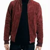 Men’s Burgundy Suede Bomber Jacket