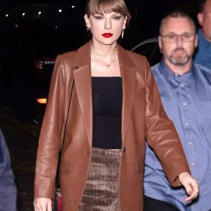 Taylor Swift West Village NYC Brown Leather Blazer