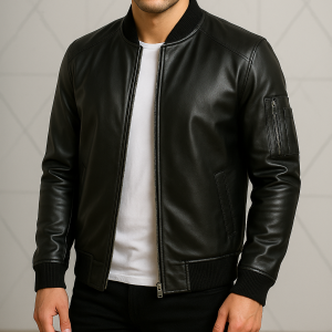 Men's Sven Black Leather Bomber Jacket