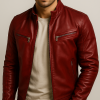 Stylish Men’s Maroon Leather Jacket