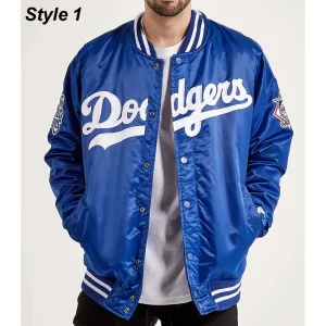 LA Dodgers Royal Blue Satin Varsity Jacket