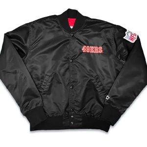 San Francisco 49ers 90s Black Satin Bomber Jacket
