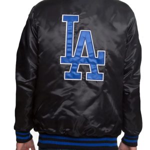 Starter LA Dodgers Black Bomber Blue Patches Satin Jacket