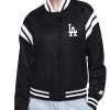 LA Dodgers Printed Logo Black Varsity Satin Jacket