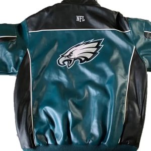 Stylish Philadelphia Eagles NFL Green and Black Leather Jacket