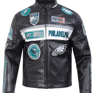 Philadelphia Eagles Moto Mashup Black Leather Jacket