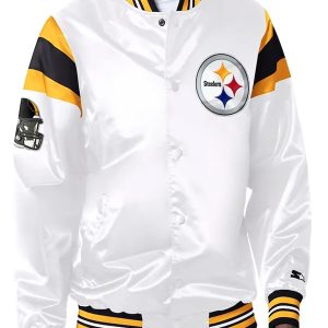 Pittsburgh Steelers White Satin Bomber Jacket