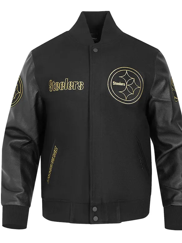 Pittsburgh Steelers Black Wool and Leather Varsity Jacket