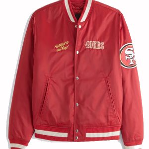 San Francisco 49ers Varsity Bomber Red Satin Jacket