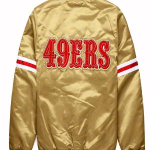 Stylish SF 49ers Golden Striped Satin Varsity Bomber Jacket