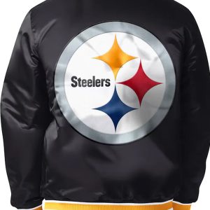 Pittsburgh Steelers Black and Gold Satin Bomber Jacket