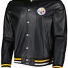 Pittsburgh Steelers Black Metallic Leather Jacket