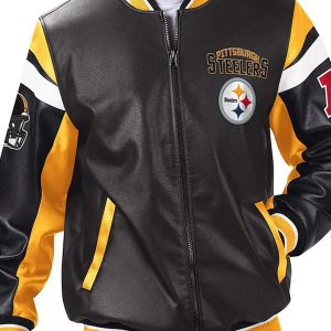 Pittsburgh Steelers Black Varsity Leather Jacket