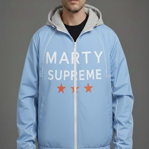 Marty Supreme 2025 Timothee Chalamet Blue Hooded Jacket