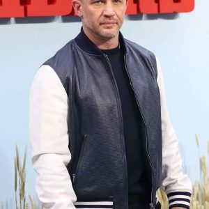 Tom Hardy The Bikeriders Black and White Bomber Leather Jacket