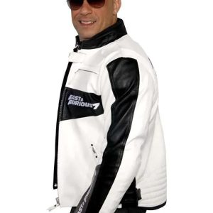 Vin Diesel Furious 7 Dominic Toretto White Biker Leather Jacket