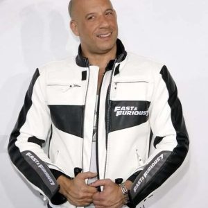 Vin Diesel Furious 7 Dominic Toretto White Biker Leather Jacket