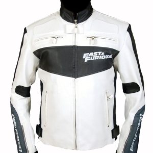 Vin Diesel Furious 7 Dominic Toretto White Moto Leather Jacket