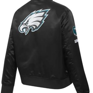 Lightweight Classic Black Satin Eagles Football Jacket
