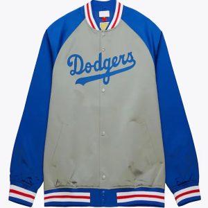 LA Dodgers Vintage Logo Double Clutch Gray Satin Jacket
