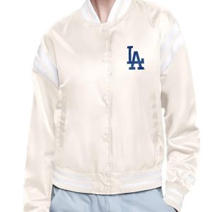 Los Angeles Dodgers Printed Logo White Satin Baseball Varsity Jacket