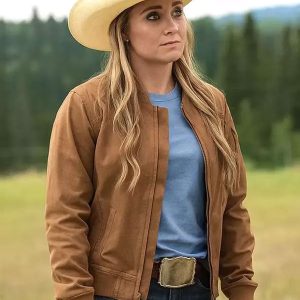 Amy Fleming Heartland 2025 Brown Cotton Bomber Jacket