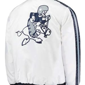Dallas Cowboys Throwback D-Line White Satin Bomber Jacket
