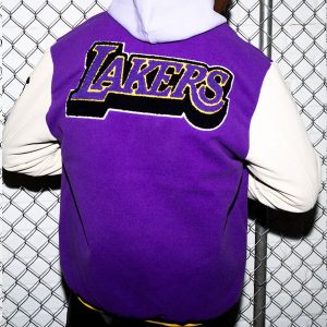 LA Lakers Purple and White Varsity Bomber Jacket