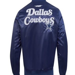 NFL Dallas Cowboys Navy Blue Satin Bomber Jacket – Stylish Game Day Wear