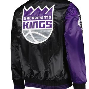Sacramento Kings Purple and Black Fast Break Satin Bomber Jacket