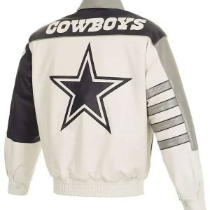 White Leather Vintage Dallas Cowboys Jacket For Men